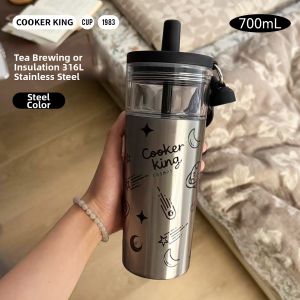 COOKER KING | High Aesthetics Portable Straw Thermal Bottle Stainless Steel