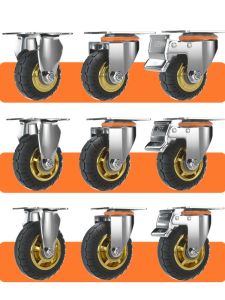 3/4/5 Inches Universal Caster Wheels Profile Castor Wheels with Brakes Floor Marks Silent Casters Soft Elastic Rubber Caster