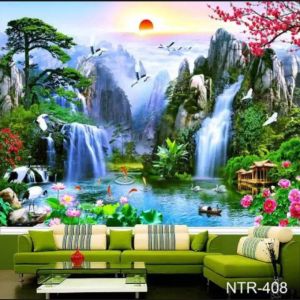 Wallpaper murah 3D Custom motif air terjun asli - wallpaper dinding pemandangan air terjun 3d