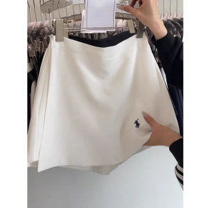 High Waist A-Line Mini Skirt Embroidered White Womens Casual Style Spring Autumn New Fashion Side Split Half-length Skirt