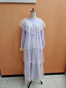 GAUN maxi long dress wanita tile putih lilac ungu muda L XL jumbo lengan panjang maternity hamil gamis