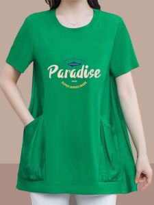 Summer New Arrival Print Fashionable Short Sleeve T-shirt Covering Belly Thin 2024 Fashion Mom Wear round Neck Tops Women T-shirt