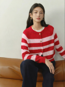 SEIFINI | New Year Golden Button Stripe Comfortable Knit Sweater