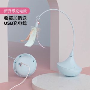 Interactive Cat Toy Electric Not Falling over Feather Teaser Self Entertaining Durable Rotating Handle for Kittens And Cats