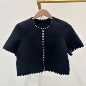 M Home Quality Spring French Style Short Sleeve Open Cardigan Knitted Two-Piece Set Dress Bright Line Knit A-Line Skirt Dress