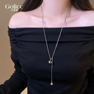 Adjustable Grey Linen Pearl Necklace Womens Fashion 2025 New Style Minimalist Luxury Sweater Chain Accessory Single Pearl