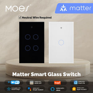 MOES Tuya WiFi Matter Smart Light Switch US Glass Touch Fireproof Neutral Wire Required Alexa Google Home HomeKit Compatible