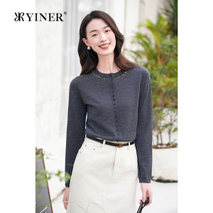 YINER | French Grey Starlight Rhinestone 100% Wool Knitwear