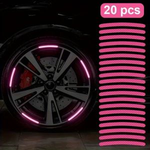 20pcs Car Tires Wheel Hubs Reflective Stickers Colored Glowing Stickers Pink Stickers Car Decorations