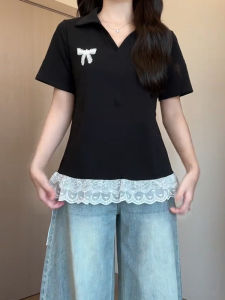Áo Thun Tay Ngắn Kiểu Pháp Hepburn Cỡ Lớn Mùa Hè Thiết Kế Giảm Béo Độc Đáo Áo Thun Nữ Tay Ngắn Ren Phong Cách Hàn Quốc Mùa Hè