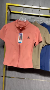 Áo thun nữ tập gym yoga aerobic thể thao phủ bụng có khóa kéo chất liệu thun lạnh thấm hút mồ hôi BINSPORTS A270