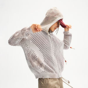 Monterest | Áo Cardigan Knit Mỏng Hooded Phun Bleach Vintage