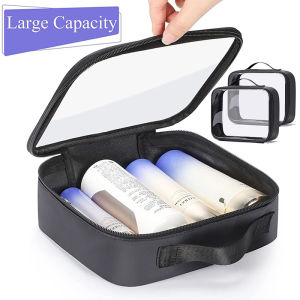 Clear Makeup Bag with Zippers Transparent Makeup Organizer Cosmetic Makeup Bags for Vacation Business Trip Airport Toiletry Bag