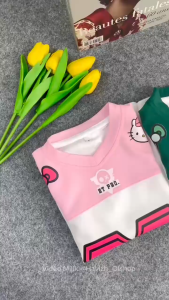 Setelan Baju Anak Perempuan Motif Hello Kity 88 Bahan Jersey Cargo Usia 3-12 Tahun Terbaru 2025