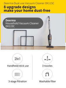 Deerma DX115C Household Vacuum Cleaner Mini Handheld Pushrod Cleaner Strong Suction Low Noise