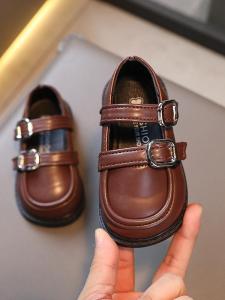 Princess Style Flat Bottom Bean Shoes for Girls Spring Autumn Fashionable Leather Shoes to Match Dresses Low Cut Daily Wear Childrens Footwear