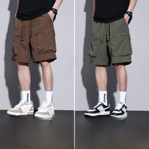 ROMON | Lormen Mens Summer Ice Silk Thin Loose Straight Leg Drawstring Workwear Shorts Wide Leg Casual Mid-Length Pants