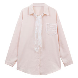 Áo Sơ Mi Nữ Tay Dài Ren Cổ Lọ Dáng Rộng Phong Cách Hàn Quốc Mùa Thu Thiết Kế Cardigan Áo Khoác Hở Thời Trang Công Sở Thường Ngày