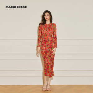 Round Neck Red Fitting Sheath Dress