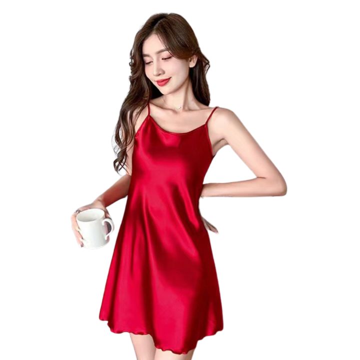 Váy ngủ phi lụa viền ren gợi cảm TK558 màu đỏ - Happyshop