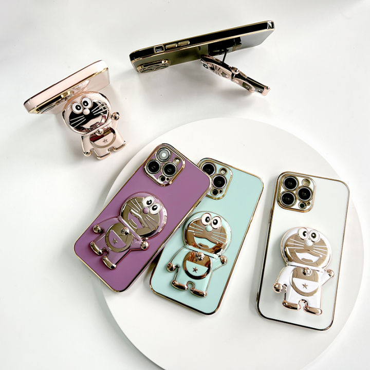 Hontinga Casing Case For OnePlus Nord CE Lite 5G Nord 5G Pro 8T  Pro Case With Anime Doraemon Stand Fashion Solid Color Luxury Chrome Plated 