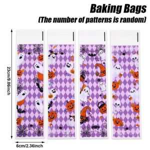 50/100Pcs Halloween Long Self-Sealing Flat-Bottom Candy Bags Moisture-Proof for Party Snack Pumpkin Ghost Spider Witch Decor