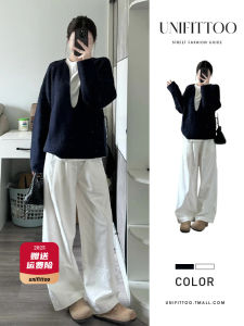 2024 Autumn New Premium Womens Fashion Set Korean Style Lazy Style Long Sleeve V-Neck Sweatshirt And Pants Casual Wear