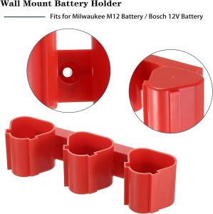 For Milwaukee M12 Battery Tool Storage Holders with Battery Slots Wall Mount Bosch 12V Battery Storage Racks Drill Battery Tool