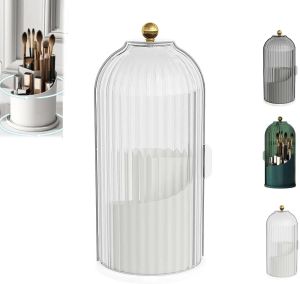 Concealed Toothbrush Holder Tooth Brush Holder with Sliding Lid Makeup Brush Holder with Cover 360° Rotating Dustproof
