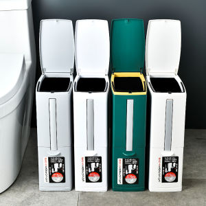 Bathroom Trash Can Narrow Gap Home Use with Toilet Brush Set Covered