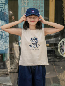 New Style Japanese Pure Cotton Sleeveless T-Shirt Women Summer Vest Sweet College Style Loose Casual Top round Neck Print
