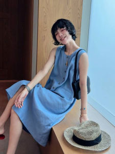 YUFUQING | French Blue Sleeveless Dress Womens Summer New Loose Slimming Vest Skirt Beach Vacation High Waist A-Line Skirt Casual Style