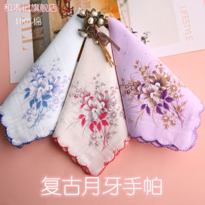 ผ้าเช็ดหน้าผ้าฝ้ายแท้สําหรับสุภาพสตรีสไตล์ย้อนยุคผ้าพันคอสี่เหลี่ยมดูดซับเหงื่อเหมาะสําหรับพกพาขนาด 30 ซม