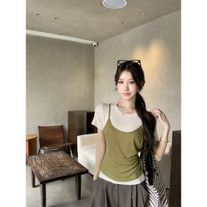 Korean Style Unique Design Pseudo Layered T-Shirt