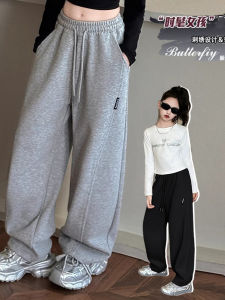 Girls Fleece Lined Straight Leg Pants Winter Wear Wide Leg Childrens Trousers Autumn Winter Kids Sports Pants Girls Clothing