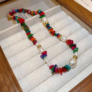Bohemian Colorful Irregular Shell Beaded Necklaces for Women Retro Double-layer Necklace Individual Statement Holiday Jewelry X