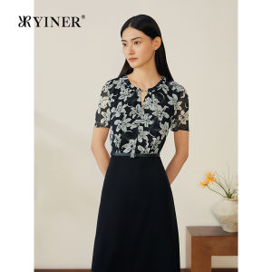 Lily Print V-Neck Two-Piece Style Breathable Chiffon Dress