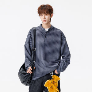 WUKONGYOUHUO | Vintage Stripe Loose Henley Neck Sweatshirt
