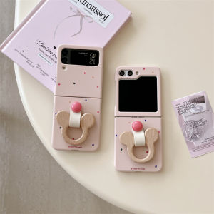 Creative Foldable Screen Samsung ZFlip6 Minnie Ring Holder Phone Case Protective Cover Anti-Fall Skin-Like Hard Shell for Women