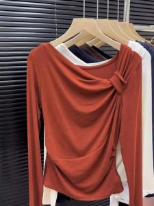 ทันสมัย เสื้อยืดแขนยาวปมผีเสื้อ ผู้หญิง ฤดูใบไม้ร่วง พับผิดปกติ หลากหลาย ด้านในและ เสื้อชั้นนอก เสื้อท่อนบน สไตล์การเดินทาง