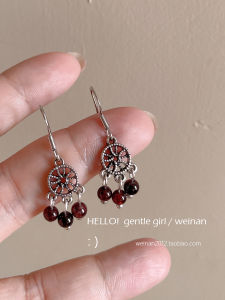 Autumn Winter Natural Beads Mosquito Coil Tray Earrings Ethnic Style Fashion Jewelry Alloy Plated Silver Gold Floral Pattern