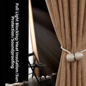 Minimalist Style Linen Solid Color Insulated Finished Curtain