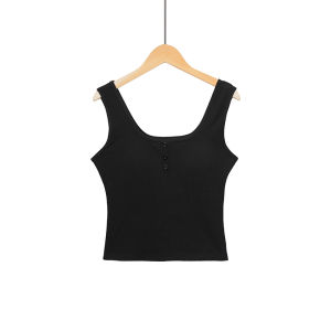 miiow | Fashionable Square Collar Sleeveless Short Womens Vest Top With Chest Pad Cat Person Inner Wear Matching Outerwear Tank Top