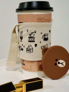 Cartoon Handheld Cotton Linen Canvas Shopping Bag Eco-friendly Coffee Stirrup Cup Cover Logo Printing Household Storage Bag