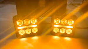 DL-025 3" Black Warrior 6 LED Small Square Bracket Style Work Light | White Beam + Yellow DRL Flash | Universal Off-Road Auxiliary Light | Pair
