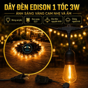 Dây Đèn LED EDISON 1 TÓC- 3W Trang Trí Tết – Ánh Vàng Ấm Chống Nước Bóng Nhựa Chống Vỡ