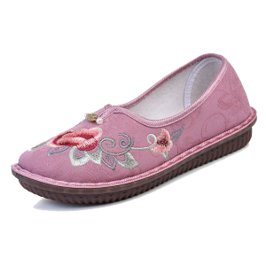 Anti-Slip Soft Bottom Embroidered Flat Shoes Comfortable Mom Shoes Beijing Ladies Cloth Shoes Traditional Hanfu Footwear for Middle-Aged And Elderly Women