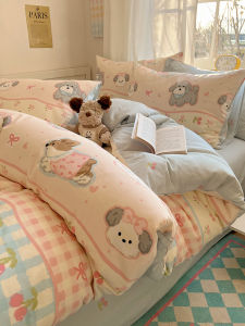 Cute Cartoon Pure Cotton Bedding Set Girls Heart Bed Sheet Cover Duvet Cover 100% Cotton Children Dormitory Three Piece Set