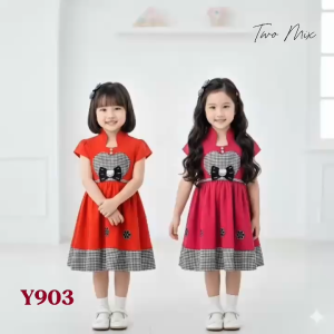 Two Mix - Baju Dress Anak Perempuan Cantik Katun - Gaun Girls Cewek Natal Usia 1-12 Tahun Y903