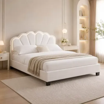 LUXE: Scarlett LED Queen Bed Frame | King Bed Frame | Katil Single Bed | Super Single Bed |LED Katil Queen/ LED Katil Single/ LED Katil Super Single | Modern Scallop Headboard